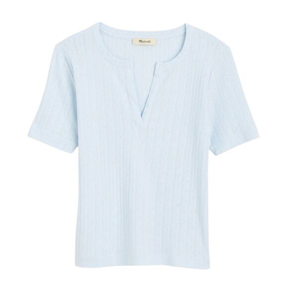 Madewell Blue Pointelle Cotton Notch Neck Short Sleeve Tee XXS NWT - Picture 1 of 9